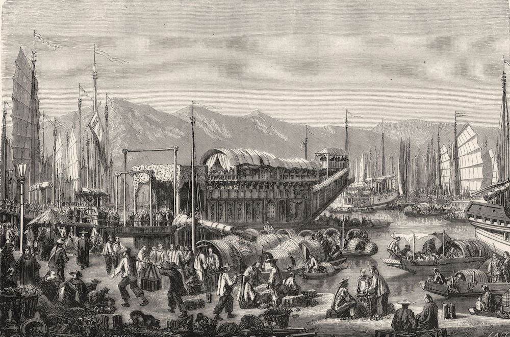 CHINA. Flower(Pleasure)Boat at Shanghai 1870 old antique vintage print picture